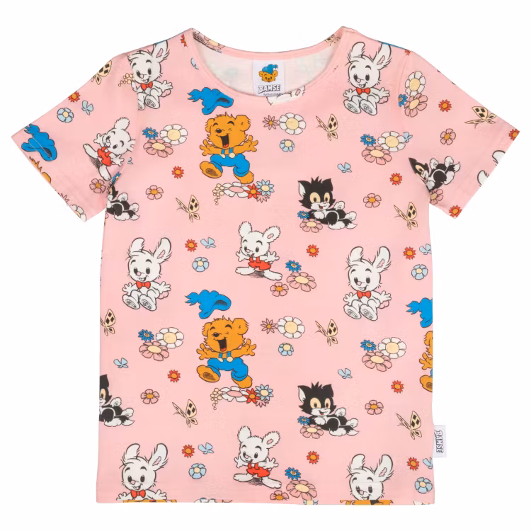 Bamse och blommor t-shirt rosa