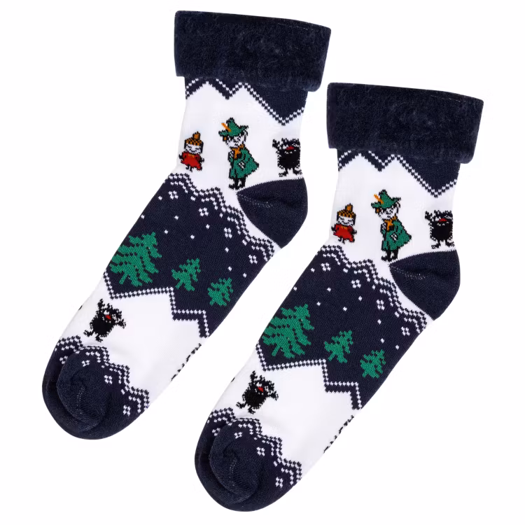Mumin Bergstrakt fluffiga sockor mörkblå