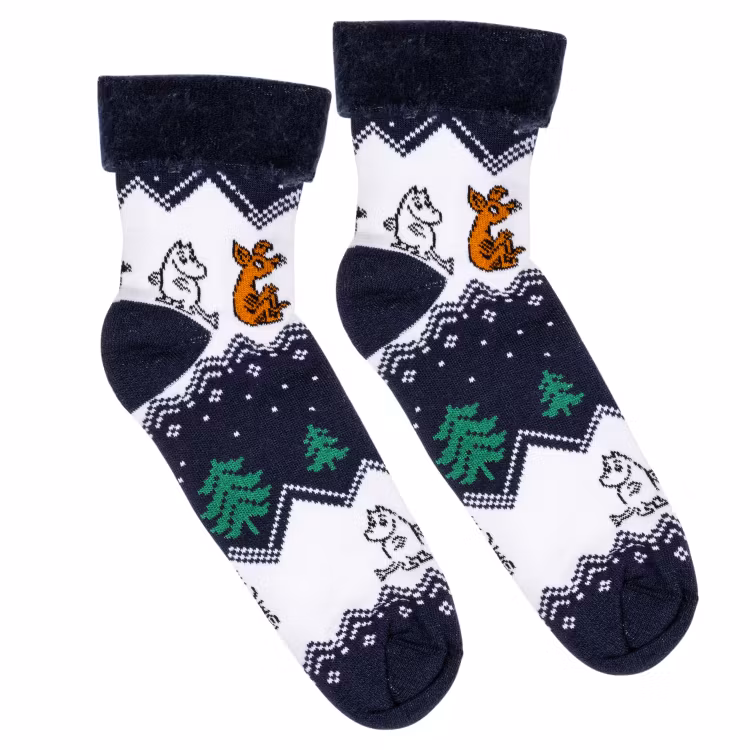 Mumin Bergstrakt fluffiga sockor mörkblå