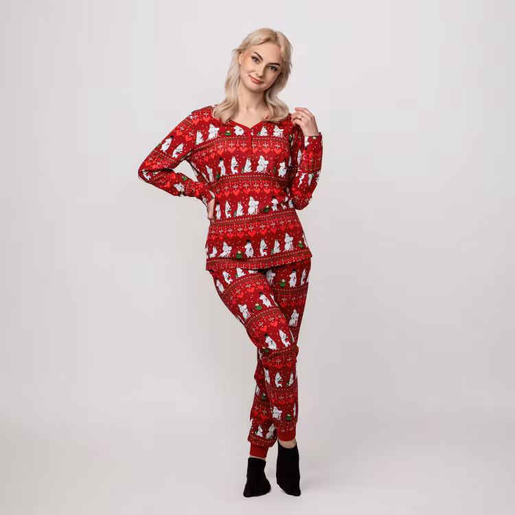 Mumin Pyjamas Vinterhjärta dam mörkröd