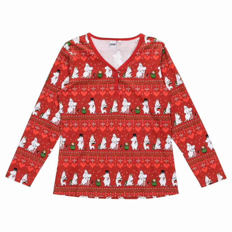 Mumin Pyjamas Vinterhjärta dam mörkröd
