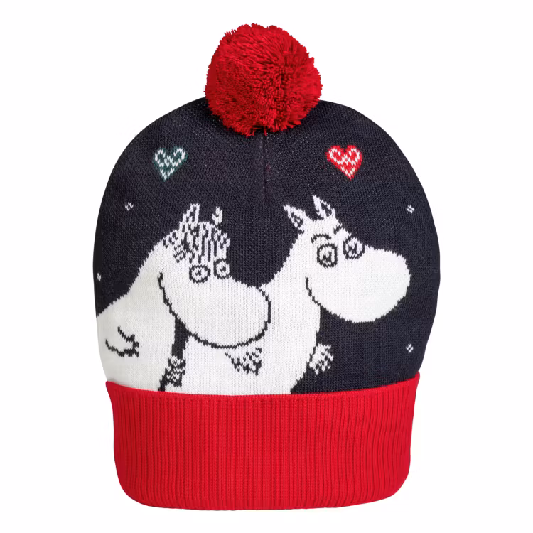 Mumin Lumi stickad mössa Jul röd