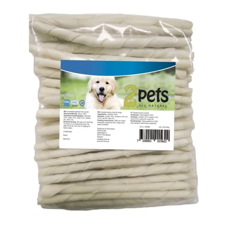 2pets Tuggpinne vriden vit, 12 cm 100-pack