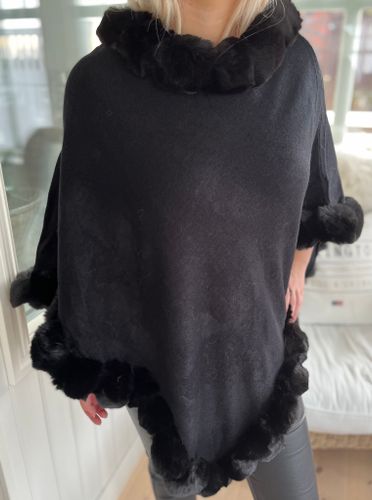 Poncho fuskpäls svart