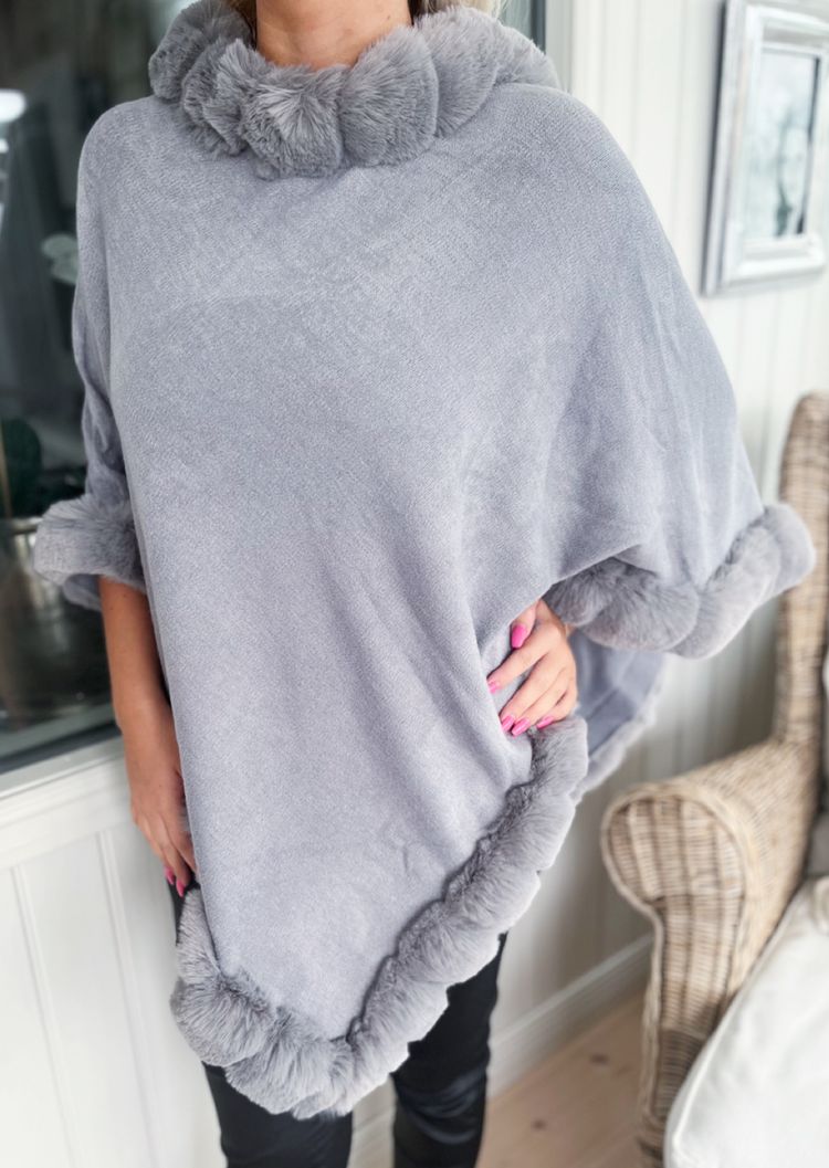 Poncho fuskpäls ljusgrå