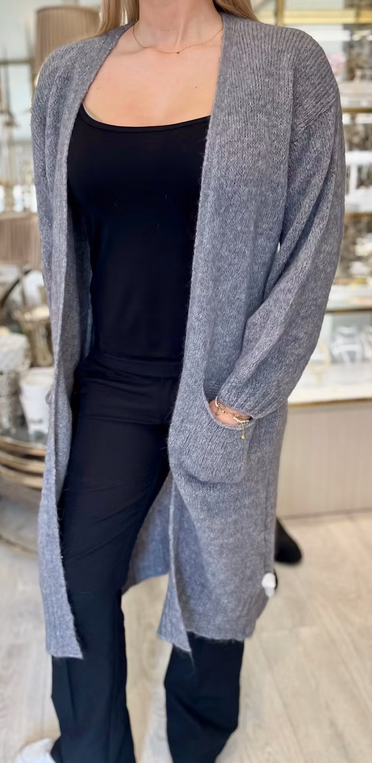 Lång cardigan grå