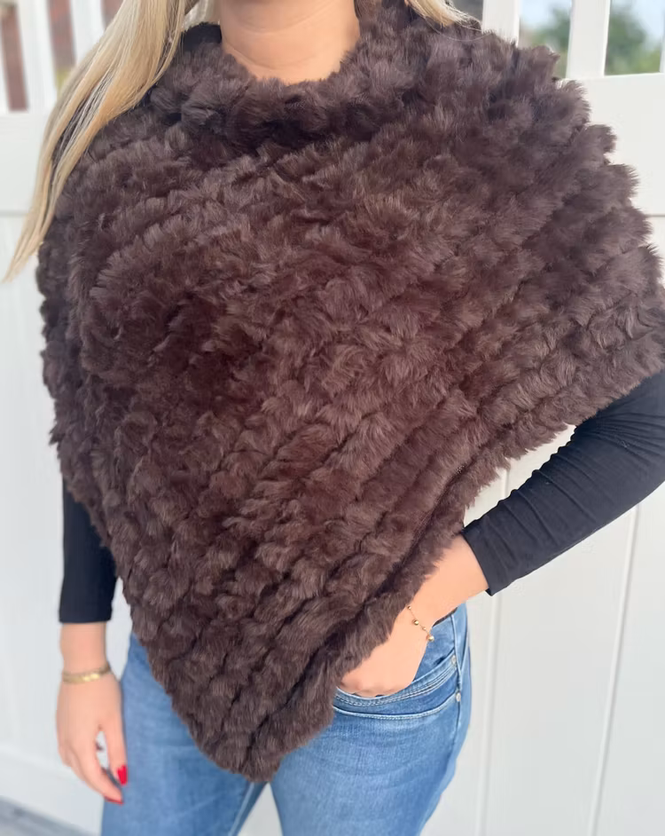 Fuskpäls poncho mörkbrun