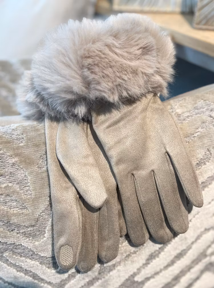 Handskar fuskpäls beige