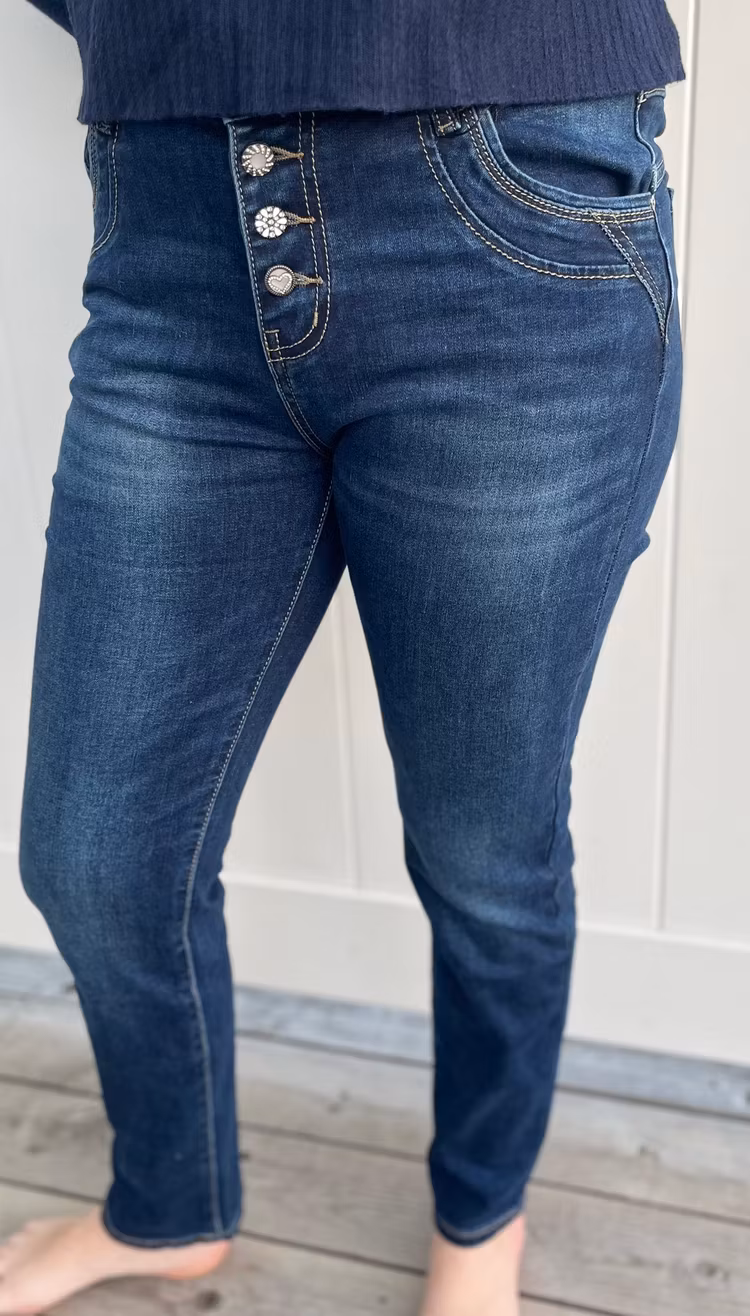 Chica London mörka jeans med diamantknappar