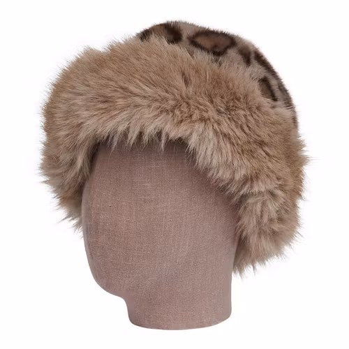 Mössa fuskpäls ljus leopard