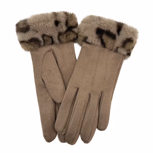 Handskar fuskpäls ljus leopard