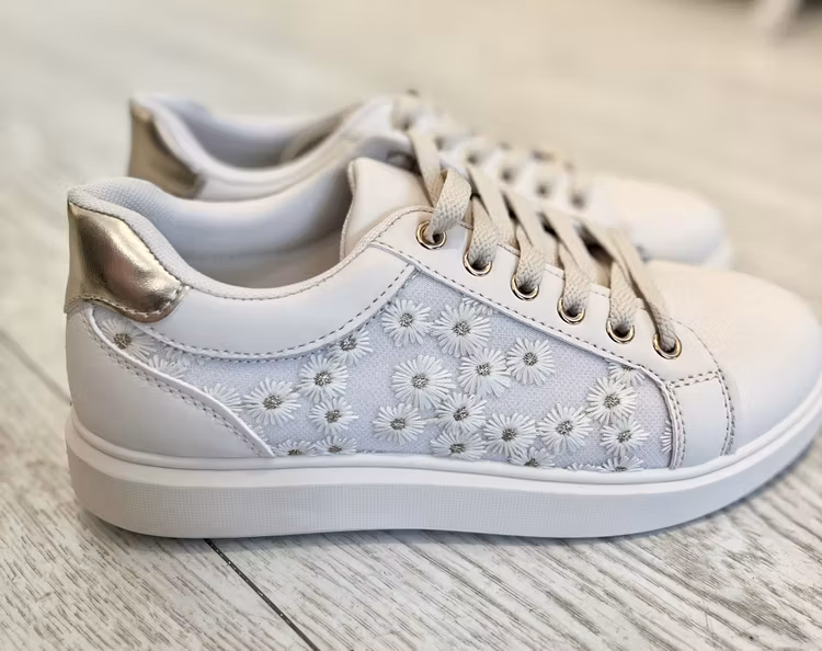 Sneakers flowers ljusbeige
