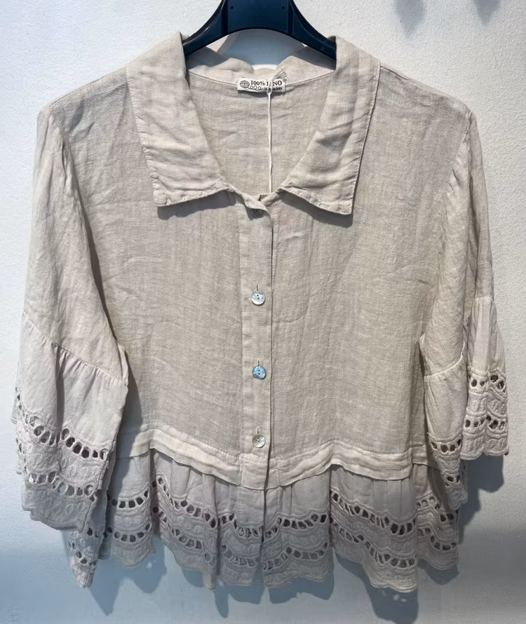 Linneblus spets beige