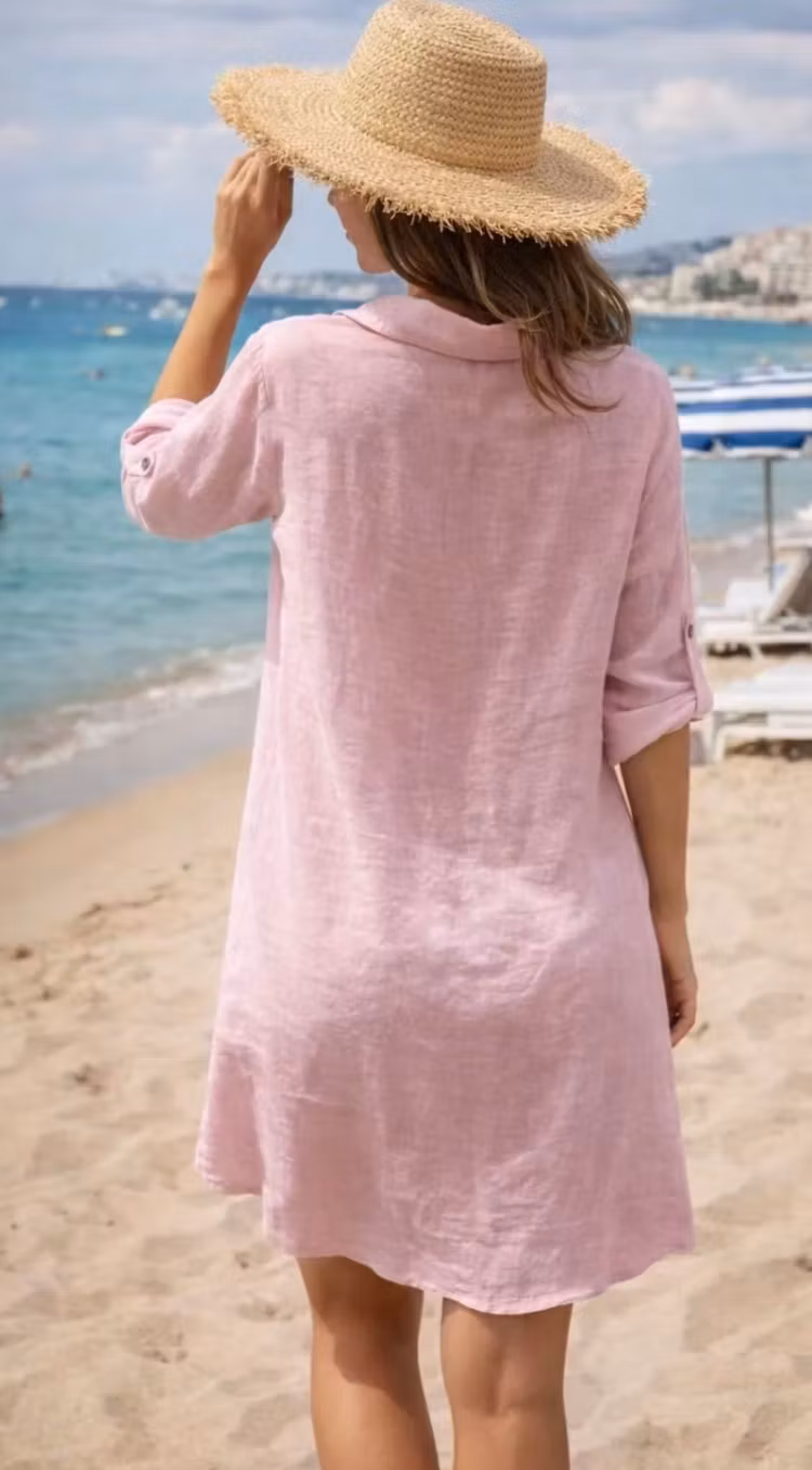 Linneklänning ljus gammalrosa