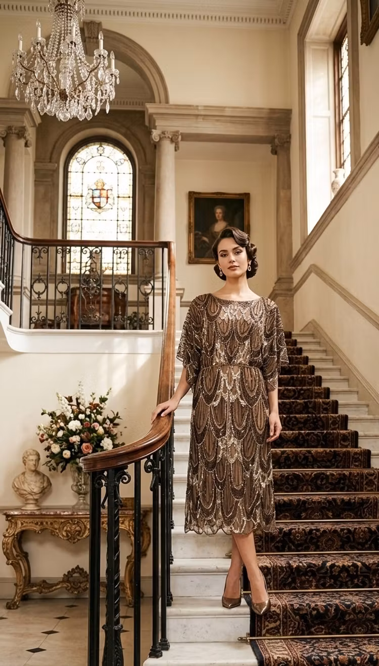 Paljettklänning brun