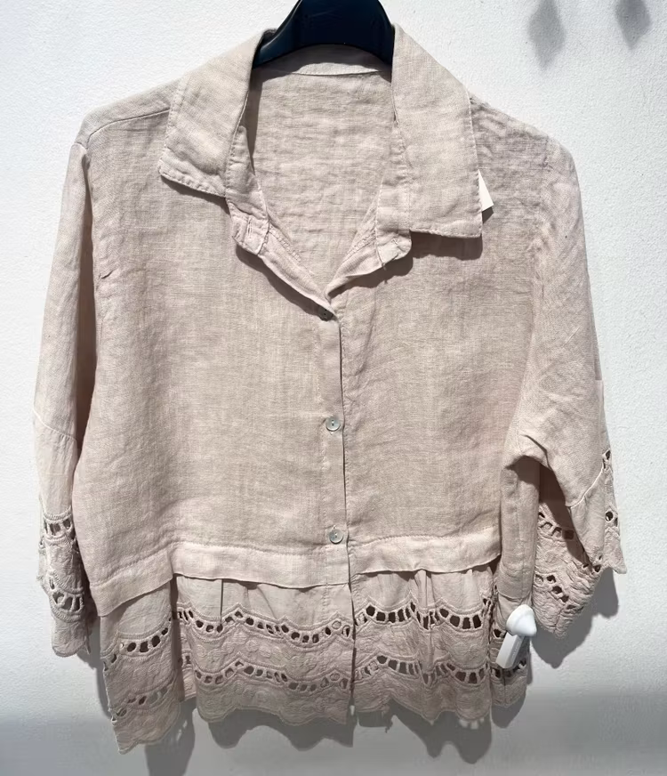 Linneblus spets beige