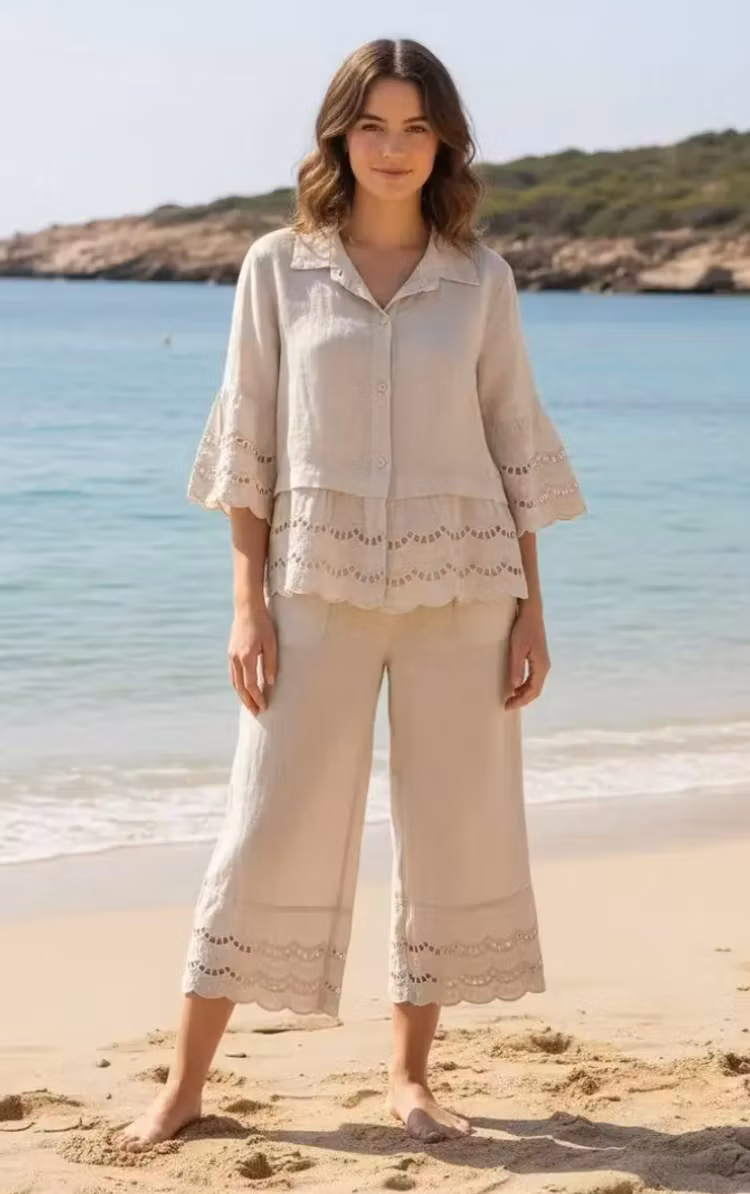 Linnebyxor spets beige