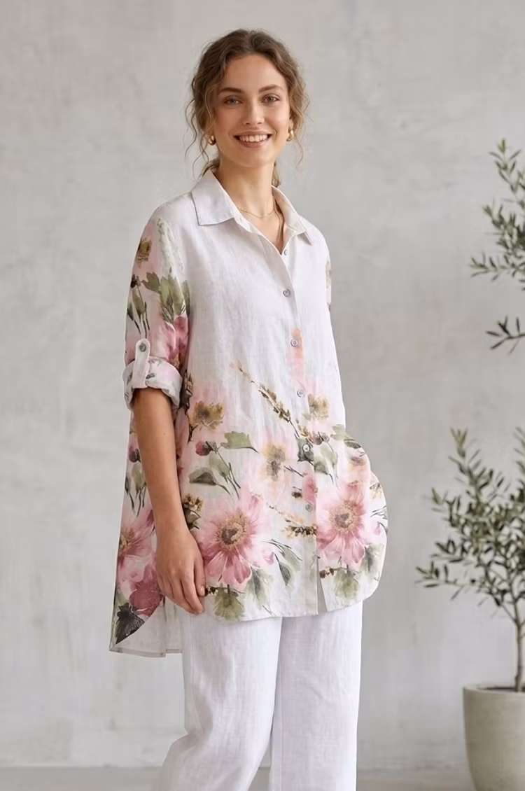 Linneskjorta Blossom vit