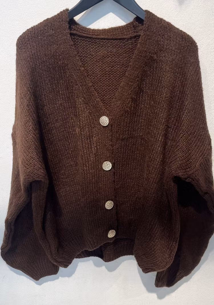 Cardigan guldknappar brun