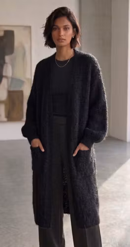 Lång cardigan 80% kid mohair svart