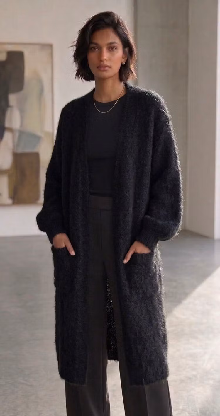 Lång cardigan 80% kid mohair svart