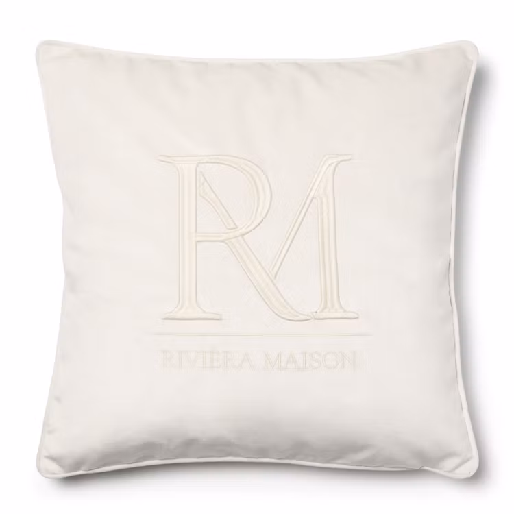 Riviera Maison RM monogram velvet pillow white 50x50cm