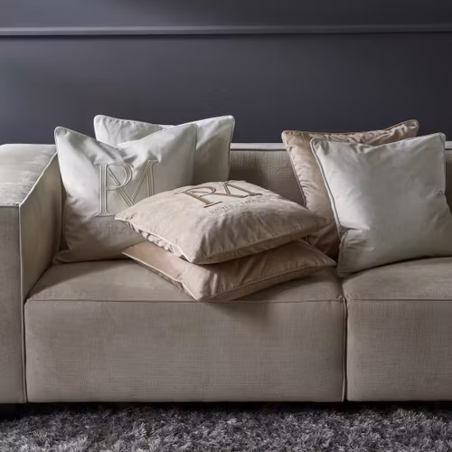 Riviera Maison RM monogram velvet pillow white 50x50cm