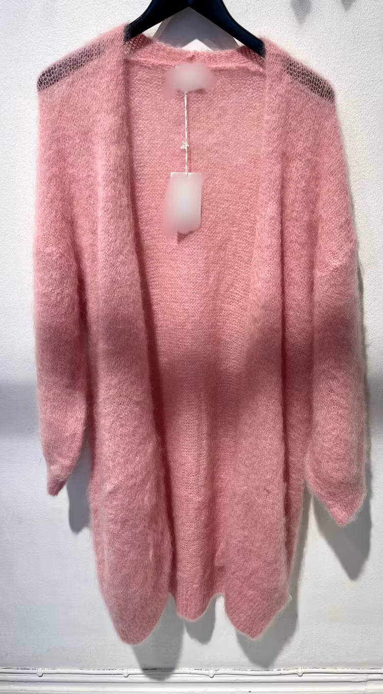 Lång cardigan 80% kid mohair rosa