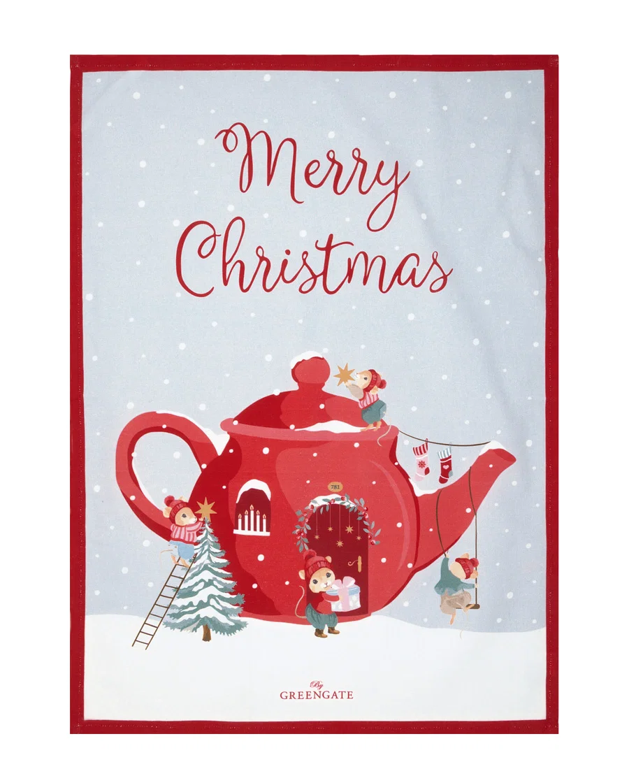 Greengate Tea Towel Joanni teapot white