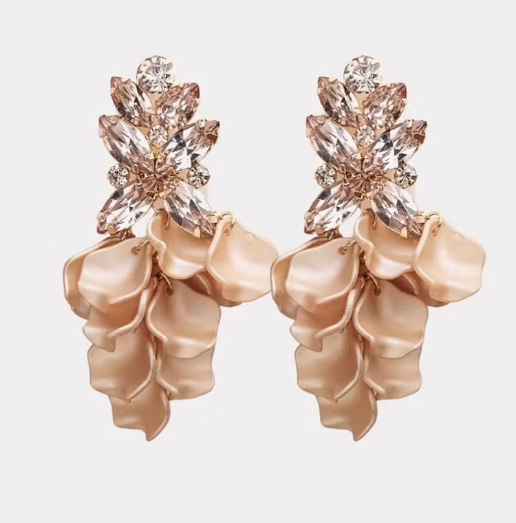 BOW19 Leaf big stone earrings nougat