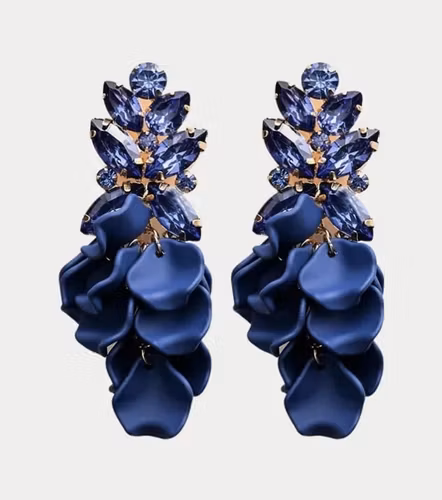 BOW19 Leaf big stone earrings navy