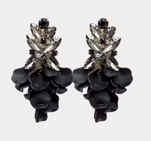 BOW19 Leaf big stone earrings black