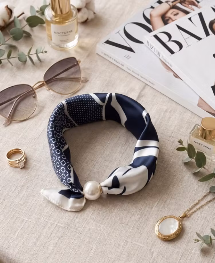 Magnetscarf blå mönstrad