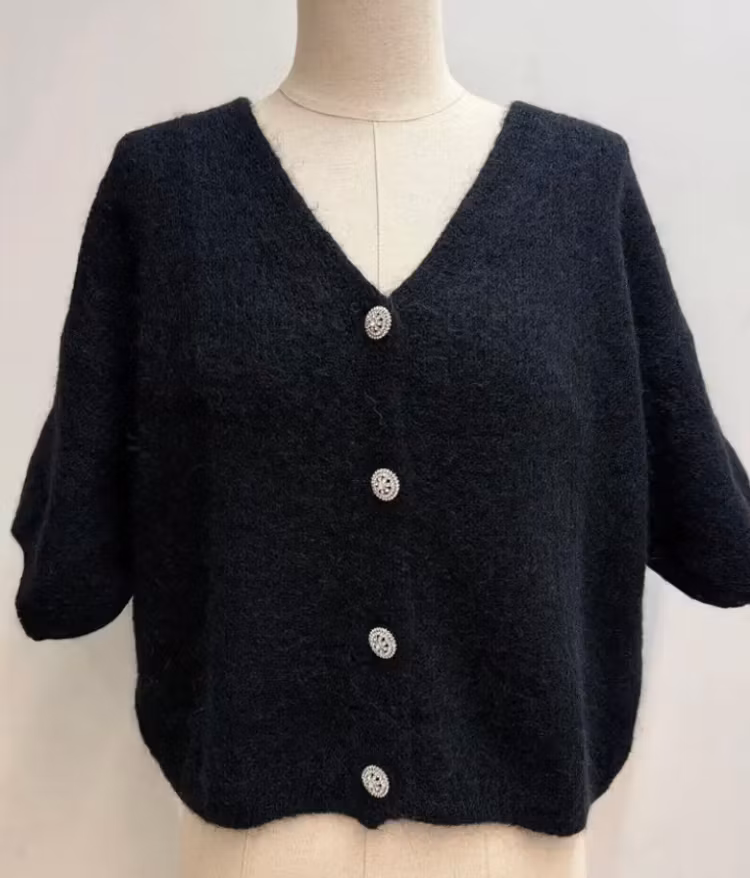 Cardigan med diamantknappar svart