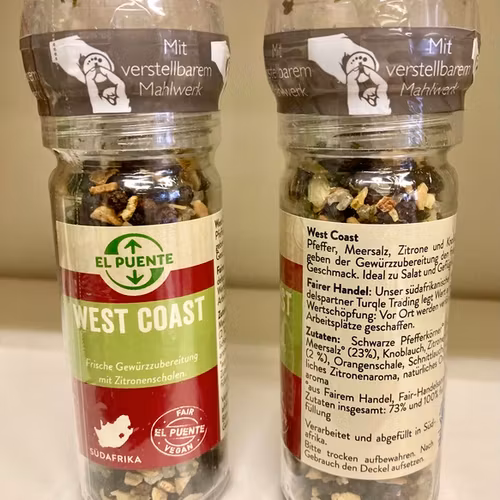 Kryddkvarn 'West Coast', citronpepparmix med havssalt och gräslök, 60 g, Sydafrika