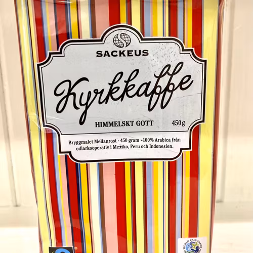 Sackeus Kyrkkaffe bryggmalet mellanrost, 450 g, Mexico, Peru m.fl.