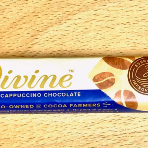Divine mjölkchoklad, vit/cappuccino, 35 g, Ghana