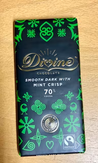 Divine mörk choklad Mint Crisp 70%, 90 g, VEGANSK, Ghana