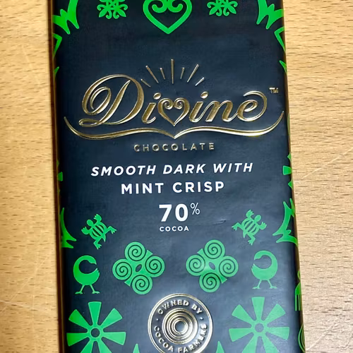 Divine mörk choklad Mint Crisp 70%, 90 g, VEGANSK, Ghana