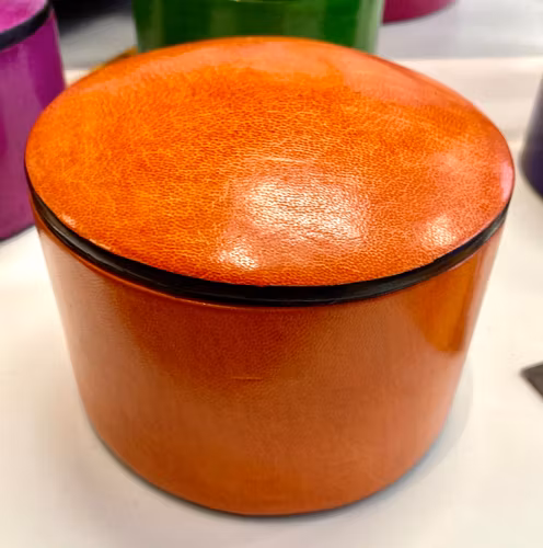 Läderask 'Tuareg', getskinn, Ø:ca 11 cm+H:8 cm, Burkina Faso