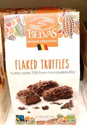 Belvas Chokladtryffel med flakes, ekologisk, 72% kakao, 100 g