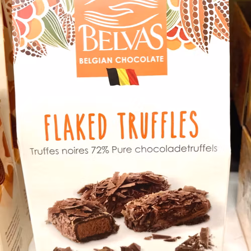 Belvas Chokladtryffel med flakes, ekologisk, 72% kakao, 100 g