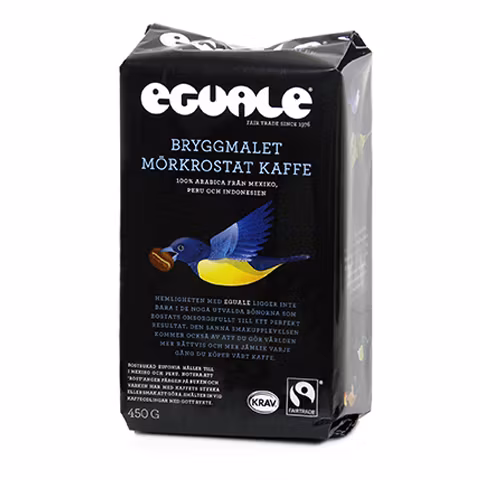 Bryggmalet mörkrostat kaffe Eguale 450g, Mexico/Peru/Indonesien, kravmärkt och fairtrade