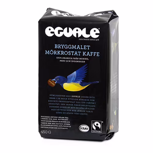 Bryggmalet mörkrostat kaffe Eguale 450g, Mexico/Peru/Indonesien, kravmärkt och fairtrade