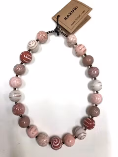 Kazuri Halsband, runda keramikpärlor candy ting ting, heavenly pink, nickelfri, L:18" ca 45cm, Kenya