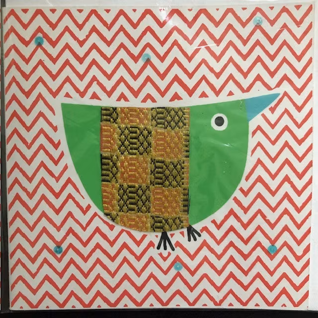 Kort, fågel, serigrafi tryck, handgjort av bomull och sari återbruk/Bangladesh