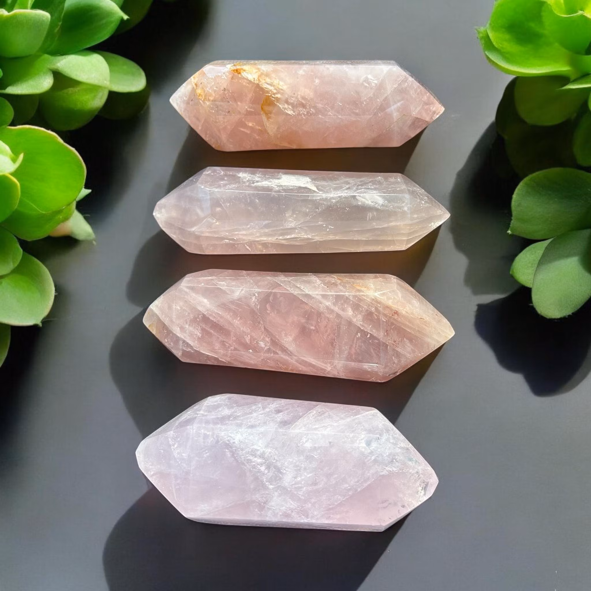 Rosenkvarts spets XL dubbelterminerad