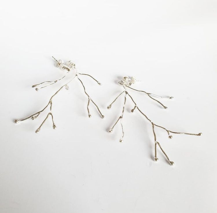 Silver branch earrings