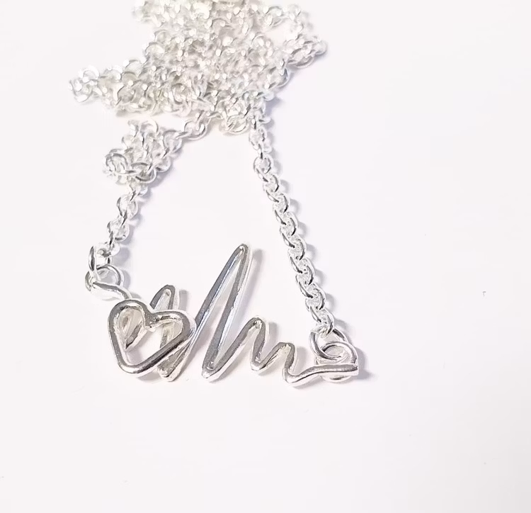 Silver necklace Heartbeats with heart