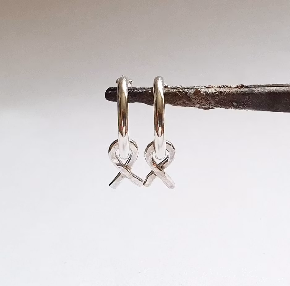 Pink ribbon in sterling silver - earring with small creole